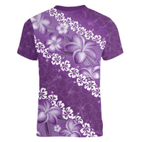 Vintage Purple Polynesia Women V-Neck T-Shirt Plumeria With Hibiscus Tropical Vibes LT14 - Polynesian Pride