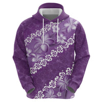 Vintage Purple Polynesia Zip Hoodie Plumeria With Hibiscus Tropical Vibes