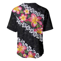 Black Polynesia Baseball Jersey Plumeria With Hibiscus Pattern Tropical Vibes LT14 - Polynesian Pride