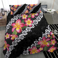 Black Polynesia Bedding Set Plumeria With Hibiscus Pattern Tropical Vibes