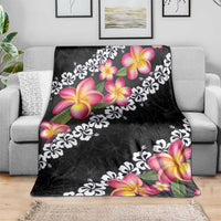 Black Polynesia Blanket Plumeria With Hibiscus Pattern Tropical Vibes
