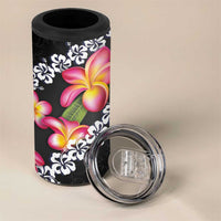 Black Polynesia 4 in 1 Can Cooler Tumbler Plumeria With Hibiscus Pattern Tropical Vibes LT14 - Polynesian Pride