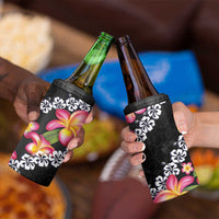 Black Polynesia 4 in 1 Can Cooler Tumbler Plumeria With Hibiscus Pattern Tropical Vibes LT14 - Polynesian Pride
