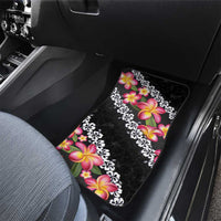 Black Polynesia Car Mats Plumeria With Hibiscus Pattern Tropical Vibes