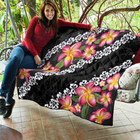 Black Polynesia Quilt Plumeria With Hibiscus Pattern Tropical Vibes LT14 - Polynesian Pride