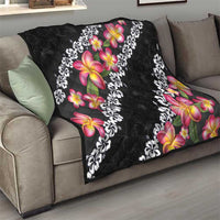 Black Polynesia Quilt Plumeria With Hibiscus Pattern Tropical Vibes LT14 - Polynesian Pride