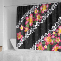 Black Polynesia Shower Curtain Plumeria With Hibiscus Pattern Tropical Vibes LT14 - Polynesian Pride
