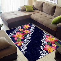 Blue Polynesia Area Rug Plumeria With Hibiscus Pattern Tropical Vibes