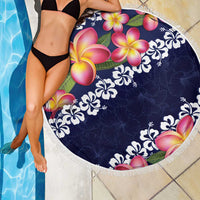 Blue Polynesia Beach Blanket Plumeria With Hibiscus Pattern Tropical Vibes