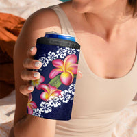 Blue Polynesia 4 in 1 Can Cooler Tumbler Plumeria With Hibiscus Pattern Tropical Vibes