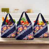 Blue Polynesia Grocery Bag Plumeria With Hibiscus Pattern Tropical Vibes LT14 3-pack One Size Blue - Polynesian Pride