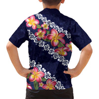 Blue Polynesia Kid Hawaiian Shirt Plumeria With Hibiscus Pattern Tropical Vibes