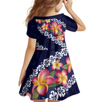 Blue Polynesia Kid Short Sleeve Dress Plumeria With Hibiscus Pattern Tropical Vibes LT14 - Polynesian Pride