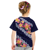 Blue Polynesia Kid T Shirt Plumeria With Hibiscus Pattern Tropical Vibes LT14 - Polynesian Pride