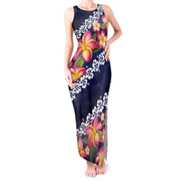 Blue Polynesia Tank Maxi Dress Plumeria With Hibiscus Pattern Tropical Vibes LT14 Women Blue - Polynesian Pride