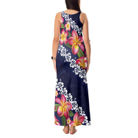 Blue Polynesia Tank Maxi Dress Plumeria With Hibiscus Pattern Tropical Vibes LT14 - Polynesian Pride