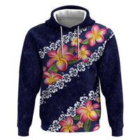 Blue Polynesia Zip Hoodie Plumeria With Hibiscus Pattern Tropical Vibes