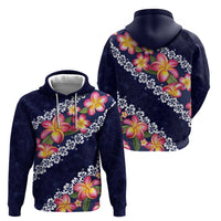 Blue Polynesia Zip Hoodie Plumeria With Hibiscus Pattern Tropical Vibes