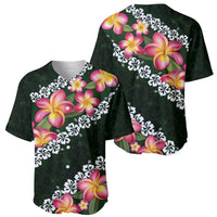 Green Polynesia Baseball Jersey Plumeria With Hibiscus Pattern Tropical Vibes LT14 - Polynesian Pride
