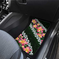 Green Polynesia Car Mats Plumeria With Hibiscus Pattern Tropical Vibes