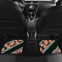 Green Polynesia Car Mats Plumeria With Hibiscus Pattern Tropical Vibes