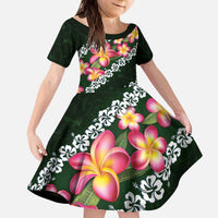 Green Polynesia Kid Short Sleeve Dress Plumeria With Hibiscus Pattern Tropical Vibes LT14 KID Green - Polynesian Pride