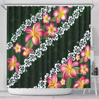 Green Polynesia Shower Curtain Plumeria With Hibiscus Pattern Tropical Vibes LT14 - Polynesian Pride