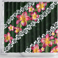Green Polynesia Shower Curtain Plumeria With Hibiscus Pattern Tropical Vibes LT14 - Polynesian Pride