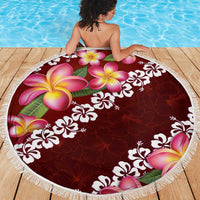 Oxblood Polynesia Beach Blanket Plumeria With Hibiscus Pattern Tropical Vibes