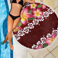 Oxblood Polynesia Beach Blanket Plumeria With Hibiscus Pattern Tropical Vibes