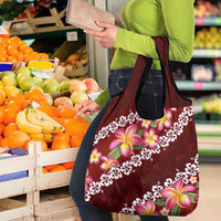 Oxblood Polynesia Grocery Bag Plumeria With Hibiscus Pattern Tropical Vibes LT14 - Polynesian Pride