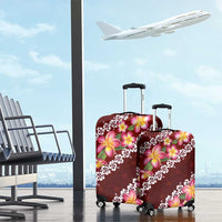 Oxblood Polynesia Luggage Cover Plumeria With Hibiscus Pattern Tropical Vibes LT14 - Polynesian Pride