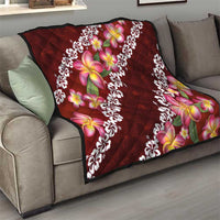 Oxblood Polynesia Quilt Plumeria With Hibiscus Pattern Tropical Vibes LT14 - Polynesian Pride