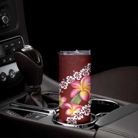 Oxblood Polynesia Skinny Tumbler Plumeria With Hibiscus Pattern Tropical Vibes