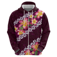 Pink Polynesia Zip Hoodie Plumeria With Hibiscus Pattern Tropical Vibes