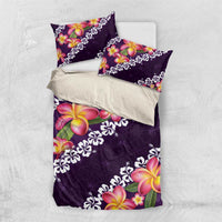 Purple Polynesia Bedding Set Plumeria With Hibiscus Pattern Tropical Vibes