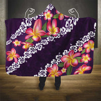 Purple Polynesia Hooded Blanket Plumeria With Hibiscus Pattern Tropical Vibes