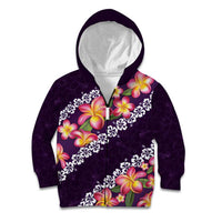 Purple Polynesia Kid Hoodie Plumeria With Hibiscus Pattern Tropical Vibes