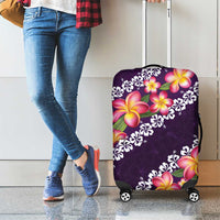 Purple Polynesia Luggage Cover Plumeria With Hibiscus Pattern Tropical Vibes