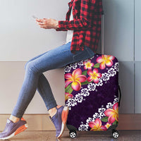 Purple Polynesia Luggage Cover Plumeria With Hibiscus Pattern Tropical Vibes