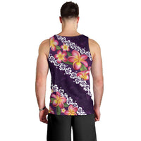 Purple Polynesia Men Tank Top Plumeria With Hibiscus Pattern Tropical Vibes