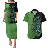 Personalised New Zealand Darts Couples Matching Puletasi and Hawaiian Shirt Aotearoa Maori Fern Mix Manaia Tattoo LT14 Green - Polynesian Pride