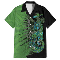 Personalised New Zealand Darts Family Matching Summer Maxi Dress and Hawaiian Shirt Aotearoa Maori Fern Mix Manaia Tattoo LT14 Dad's Shirt - Short Sleeve Green - Polynesian Pride