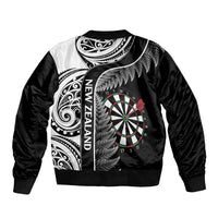 Personalised New Zealand Darts Bomber Jacket Aotearoa Fern Mix Paua Shell Manaia - Black