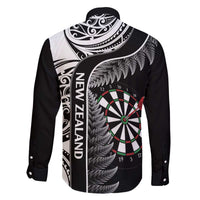 Personalised New Zealand Darts Family Matching Off Shoulder Short Dress and Hawaiian Shirt Aotearoa Fern Mix Paua Shell Manaia - Black LT14 - Polynesian Pride