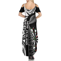 Personalised New Zealand Darts Family Matching Summer Maxi Dress and Hawaiian Shirt Aotearoa Fern Mix Paua Shell Manaia - Black LT14 - Polynesian Pride