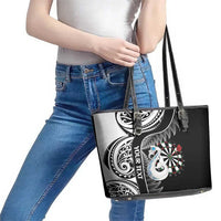 Personalised New Zealand Darts Leather Tote Bag Aotearoa Fern Mix Paua Shell Manaia - Black LT14 - Polynesian Pride