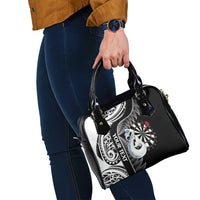 Personalised New Zealand Darts Shoulder Handbag Aotearoa Fern Mix Paua Shell Manaia - Black LT14 - Polynesian Pride
