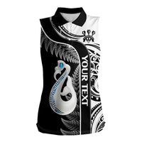 Personalised New Zealand Darts Women Sleeveless Polo Shirt Aotearoa Fern Mix Paua Shell Manaia - Black LT14 Female Black - Polynesian Pride