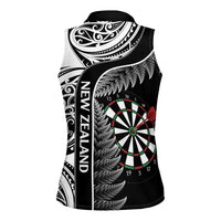 Personalised New Zealand Darts Women Sleeveless Polo Shirt Aotearoa Fern Mix Paua Shell Manaia - Black LT14 - Polynesian Pride